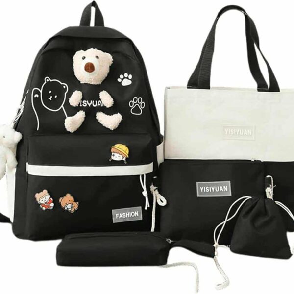 Sac à dos d'école pour femme, ensemble de 4 pièces, sac à livres en nylon tendance, sac à dos pour ordinateur portable, pour adolescente, étudiante, campus