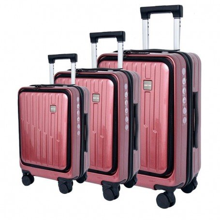 lot de 3 Valises à couvercle ouvert latéral, valise à roulettes multifonctionnelle extensible, boîte de mot de passe d'embarquement