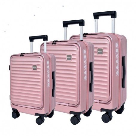 lot de 3 Valises à couvercle ouvert latéral, valise à roulettes multifonctionnelle extensible, boîte de mot de passe d'embarquement