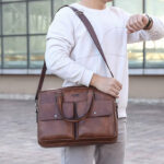 sac à bandoulière pour ordinateur portable mallette Haute qualité mode étanche affaires décontracté souple en cuir PU sac à bandoulière pour ordinateur portable mallette sac à main valise – Image 17