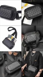 Sacs à bandoulière GOLF pour hommes, sac à bandoulière élégant en cuir noir, sac de poitrine pour homme, petite pochette pour téléphone – Image 2