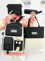 Ensemble de 3 sacs à dos pour fille, petit ours, pour écolière, sac à bandoulière double, sac de voyage, sac à livres, sac pour ordinateur portable, livre – Image 2