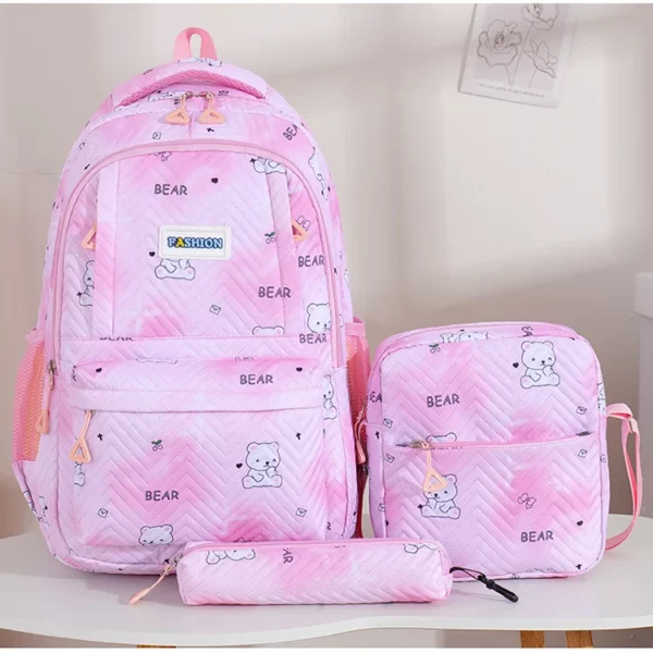 Ensemble de 3 sacs à dos pour fille, petit ours, pour écolière, sac à bandoulière double, sac de voyage, sac à livres, sac pour ordinateur portable, livre