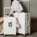 lot de 2 Valises de voyage à cadre en aluminium avec large poignée rétractable, multifonctionnelle, 20 à 24 pouces, – Image 4