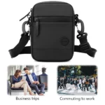 Mini sac bandoulière en nylon de couleur unie, mini sac bandoulière réglable, porte-monnaie pour téléphone portable et passeport pour homme – Image 2