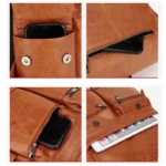 Sac à dos de marque de luxe pour hommes, sac à dos d'école en cuir, sac de voyage étanche pour étudiants, sac à livres décontracté en cuir PU pour hommes – Image 6