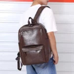 Sac à dos en cuir de marque de luxe pour hommes, sac d'ordinateur portable d'affaires, sac à dos de grande capacité pour voyage, école, collège – Image 3