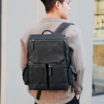 Sac à dos vintage en PU pour ordinateur portable 15,6 pouces, tissu imperméable, plusieurs poches, idéal pour le travail, les déplacements, les rendez-vous, les rendez-vous, les cadeaux pour hommes – Image 3