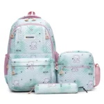 Ensemble de 3 sacs à dos pour fille, petit ours, pour écolière, sac à bandoulière double, sac de voyage, sac à livres, sac pour ordinateur portable, livre – Image 2