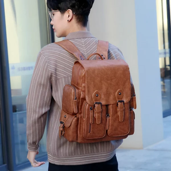 Sac à dos tendance pour homme, style rétro, luxueux, en cuir, grande capacité, idéal pour les déplacements quotidiens, idéal pour l'école ou les études.