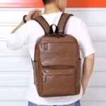 Sac à dos en cuir de marque de luxe pour hommes, sac d'ordinateur portable d'affaires, sac à dos de grande capacité pour voyage, école, collège – Image 2