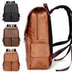 Sac à dos de marque de luxe pour hommes, sac à dos d'école en cuir, sac de voyage étanche pour étudiants, sac à livres décontracté en cuir PU pour hommes – Image 2