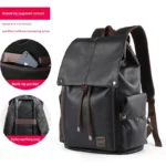 Sac à dos en cuir pour homme, style coréen, sac à dos polyvalent, sac d'ordinateur pour homme d'affaires, cartable pour étudiant – Image 3