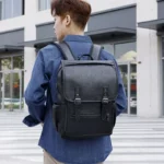 Large Capacity Vintage men's bag Teenage Backpacks PU Leather Fashion Schoolbag Man Multifunctional Backpack Men Zipper Designer – Image 2