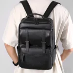 Sac à dos d'affaires pour hommes, cartable pour étudiants, sac pour ordinateur portable 15,6 pouces, sac à bandoulière de luxe en PU, sac à dos de voyage grande capacité – Image 4