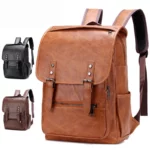 Large Capacity Vintage men's bag Teenage Backpacks PU Leather Fashion Schoolbag Man Multifunctional Backpack Men Zipper Designer