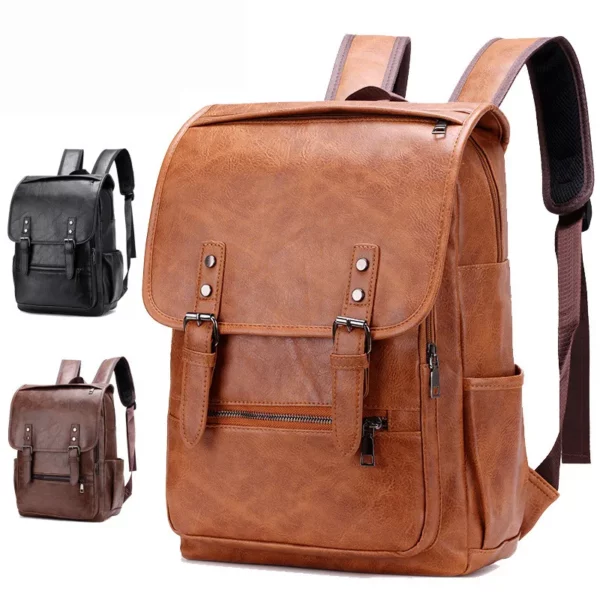 Large Capacity Vintage men's bag Teenage Backpacks PU Leather Fashion Schoolbag Man Multifunctional Backpack Men Zipper Designer
