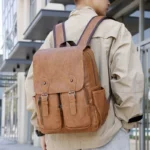 Sac à dos tendance pour hommes, sacoche d'ordinateur en cuir PU, pour étudiants, quotidien, avec poches et fermetures éclair multiples, idéal pour le travail, 2025