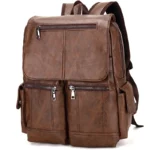 Sac à dos de marque de luxe pour hommes, sac à dos d'école en cuir, sac de voyage étanche pour étudiants, sac à livres décontracté en cuir PU pour hommes – Image 4