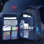 Sac à dos pour garçons, cartable pour élèves du primaire, imprimé étoiles, grande capacité, ouverture latérale, cartable en nylon imperméable – Image 2