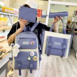 Sac à dos d'école pour femme, ensemble de 4 pièces, sac à livres en nylon tendance, sac à dos pour ordinateur portable, pour adolescente, étudiante, campus – Image 5
