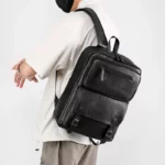 Sacs à dos pour hommes, ordinateur, loisirs quotidiens, étudiants, sacs en cuir PU, sacs d'école imperméables, mode garçons, multi-fermetures éclair pour le travail – Image 2