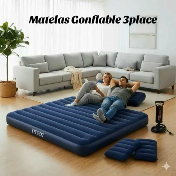 Matelas gonflable manuel - 2 places -  oreillers offerts